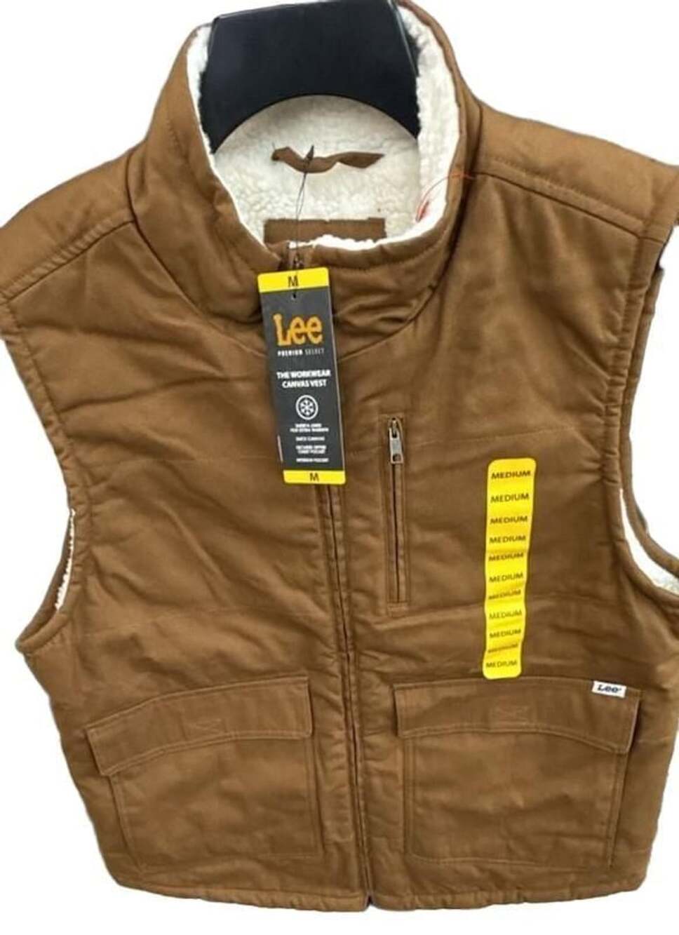 Lee Workwear Canvas Vest Size M Brown Sherpa Lined